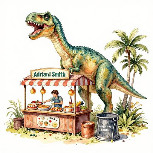 Prehistoric Dinosaur Food Stall Illustration