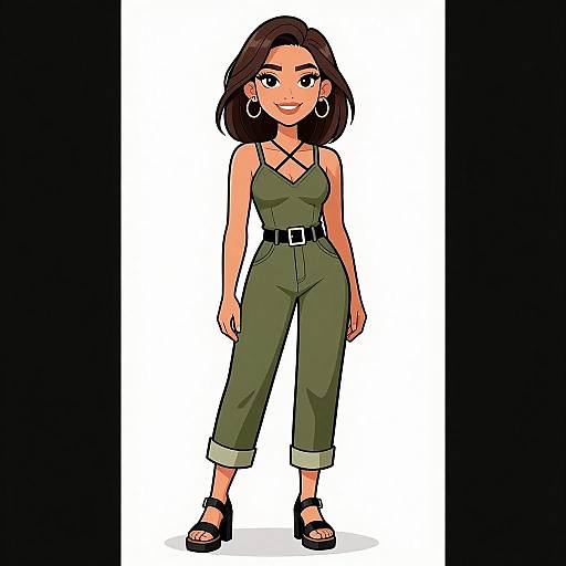 Stylish Woman in Olive Green Jumpsuit