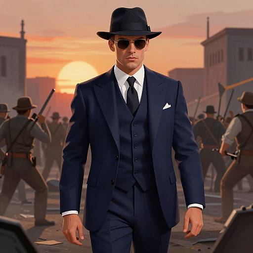 Vintage Noir Man on Battlefield