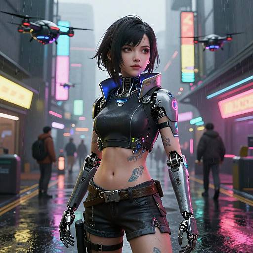 Cyberpunk Anime Girl with Cybernetic Arm