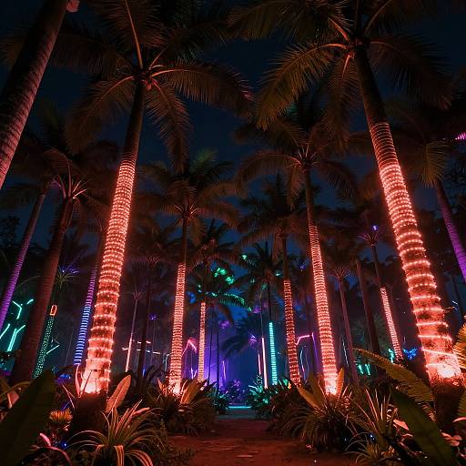 Neon Glowing Palm Forest at Night