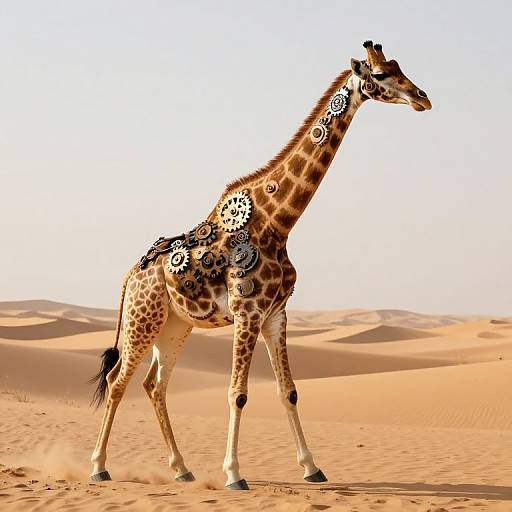Surreal Mechanical Giraffe in Desert