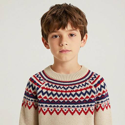 Boy in Patterned Beige Sweater