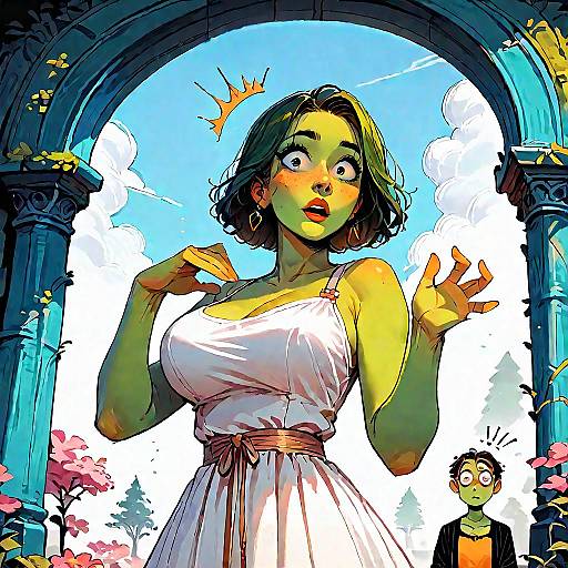 Surprised Anime Girl in Shrek Dress