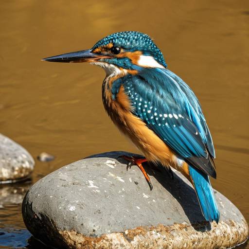 Elegant Kingfisher on River Rock Close-Up