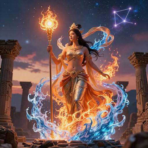 Radiant Goddess with Elemental Powers