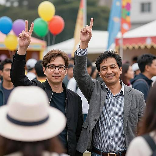 Two Men Celebrating at Outdoor Festival