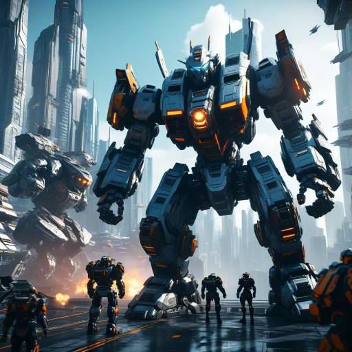 Epic Mecha Clash Over Futuristic Skyline