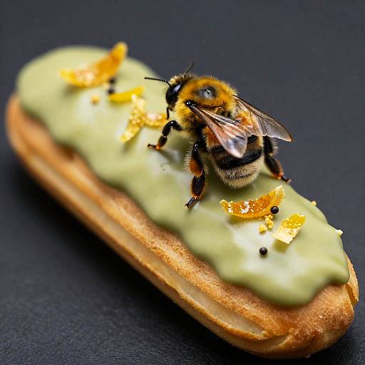 Photorealistic Matcha Éclair with Bumblebee