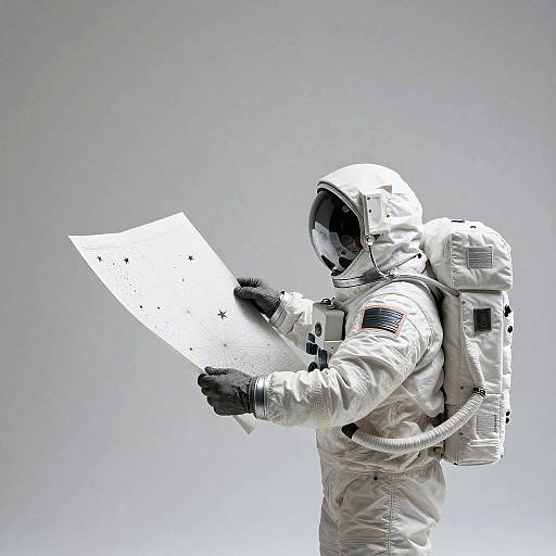 Astronaut with Star Charts in Minimalist Sci-Fi