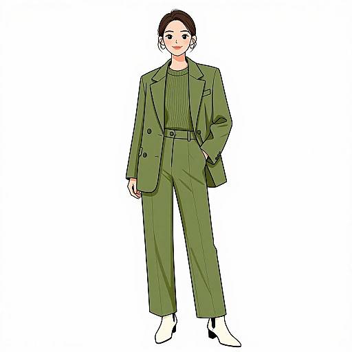 Chic Woman in Olive Green Suit