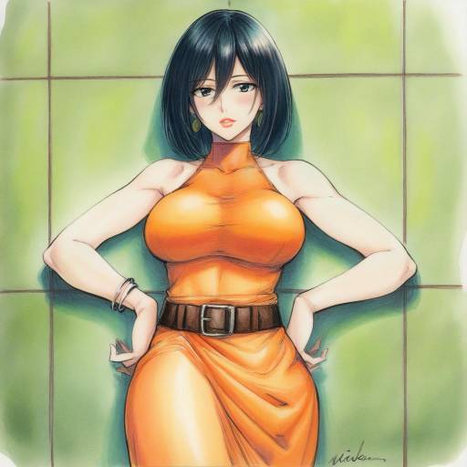 Anime Woman in Orange Halterneck Dress