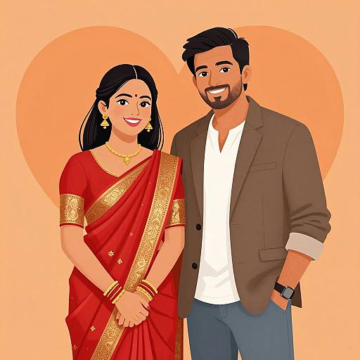 Loving South Asian Couple Illustration