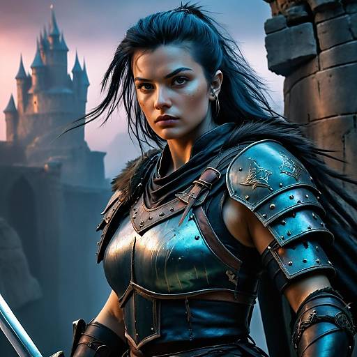 Fierce Warrior Portrait in Serene Castle