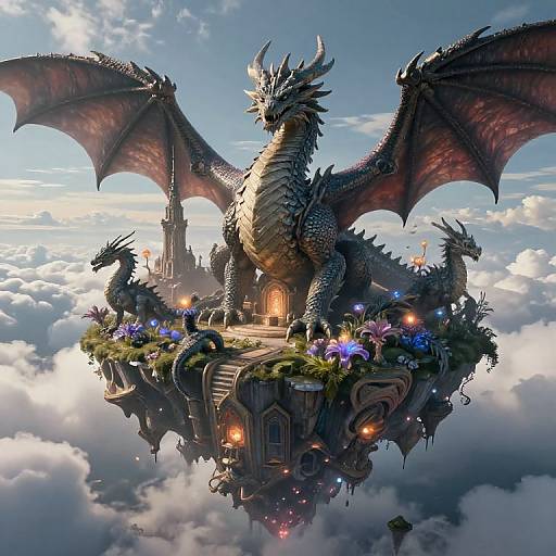 Enchanted Floating Island with Dragons