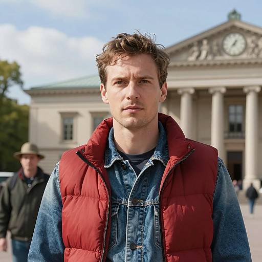 Casual Outdoor Scene with Classical Architecture