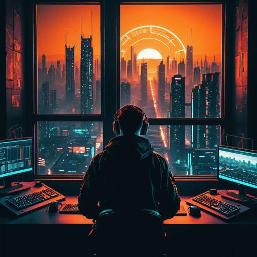 Cyberpunk Hacker in Futuristic Room