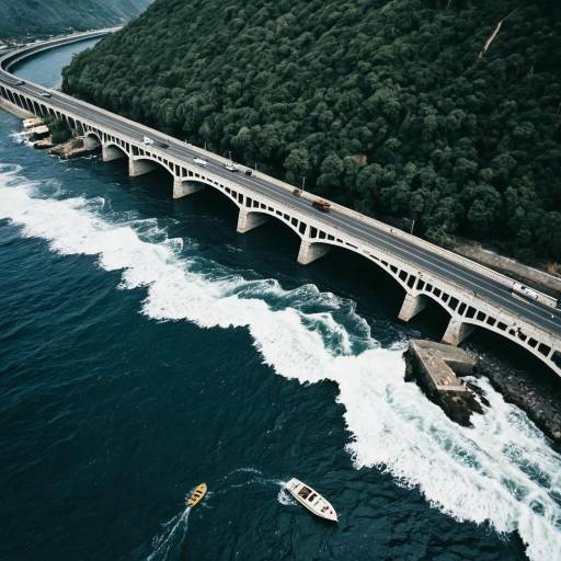 Coastal Bridge Over Ocean with Boats