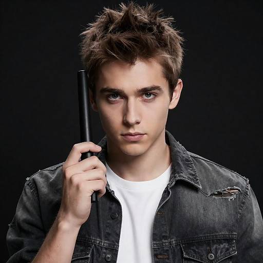 Young Man Holding Black Object