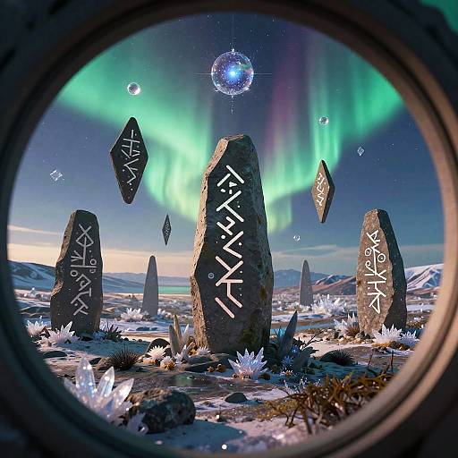 Runic Stones Under Aurora Borealis