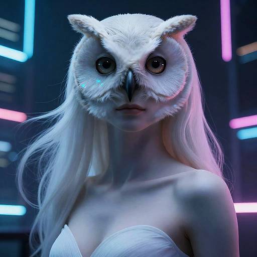 Moonlit Cyberpunk Owl-Humanoid of Elegant Poise
