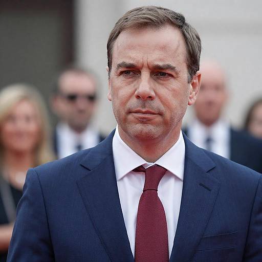 Focused Man in Blue Pinstripe Suit