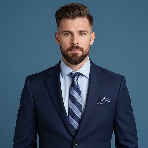 Confident Man in Navy Blue Suit