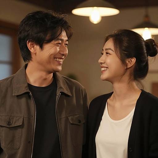 Smiling Young Asian Couple Looking at Each Other