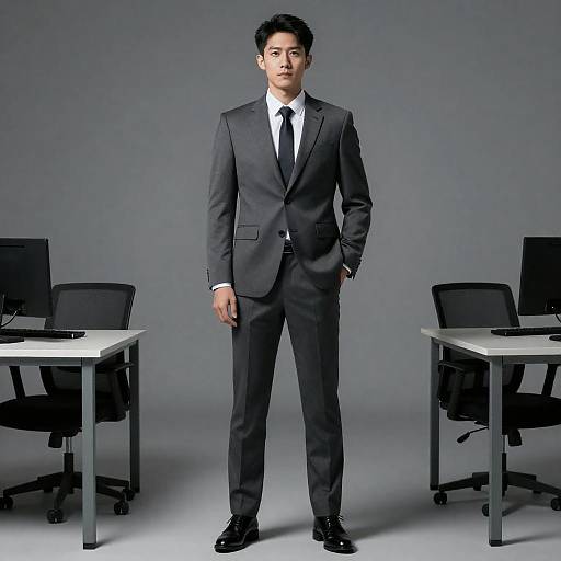 High-Res Moody Asian Office Man Portrait