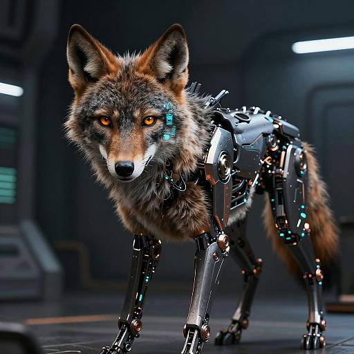 Futuristic Robotic Maned Wolf with Cybernetic Enhancements