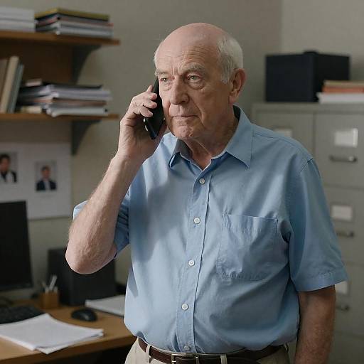 Elderly Man in Cluttered Office Scene