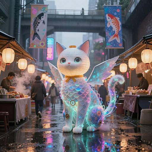 Phosphorescent Nekomata in Neon Market