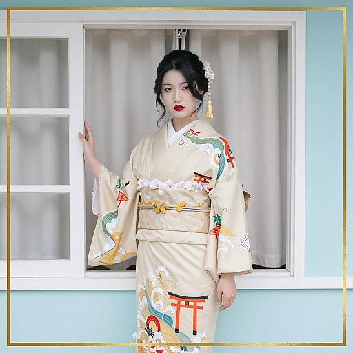 Elegant Asian Woman in Traditional Kimono