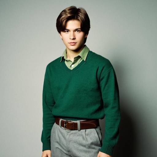 Young Man in Green Sweater and Grey Pants