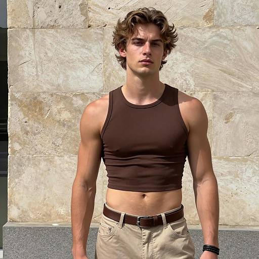 Young Fit Man in Brown Crop Top