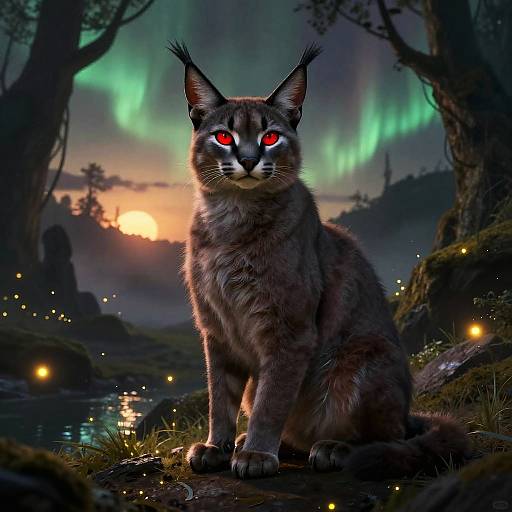 Fluffy Anthro Caracal in Glowing Cave