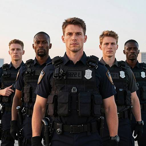 Group of Diverse Police Officers in Tactical Gear