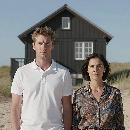Serene Portrait in Front of Wooden House