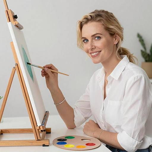 Blonde Woman Painting on Canvas