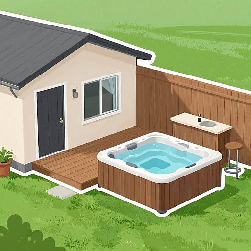 Backyard with Hot Tub and Deck Entrance