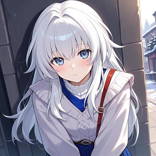 Anime Girl with White Hair Outdoors