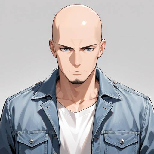 Bald Masculine Figure in Denim Jacket Bald Masculine Figure in Denim Jacket