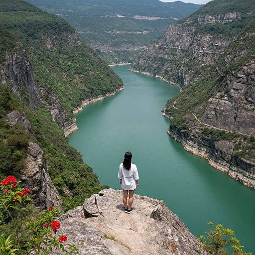 Woman Overlooking Turquoise Canyon Lake