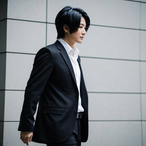 Man in Black Suit with Side-Swept Hair