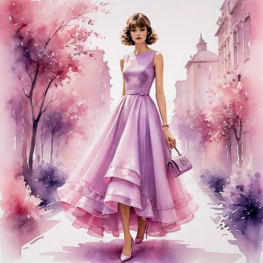 Elegant Woman in Lavender Satin Dress Watercolor