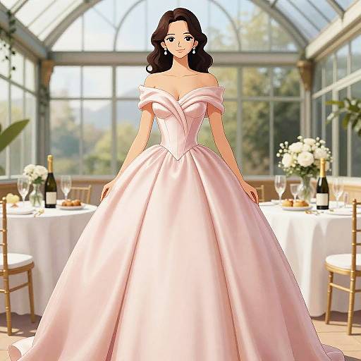 Elegant Woman in Blush Pink Gown