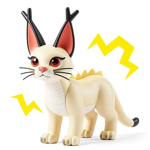 Caracal Toy Figure with Red Eyes and Zigzag Accents
