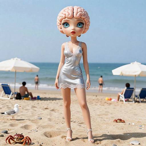 Photorealistic Cyber Beach Siren in Silver