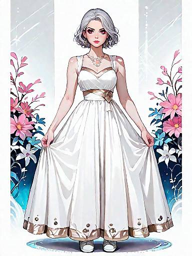 Elegant Woman in White Skater Dress