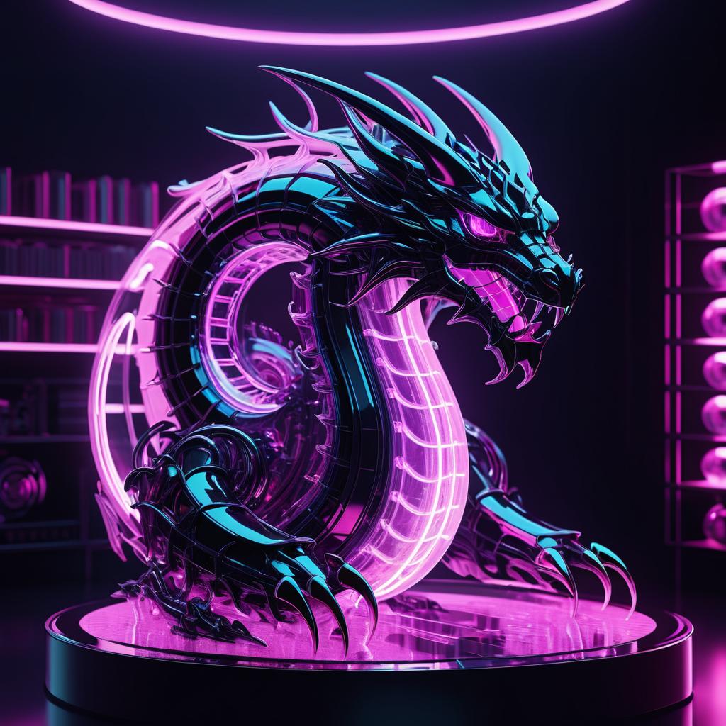 Neon Glass Cybernetic Dragon Artwork